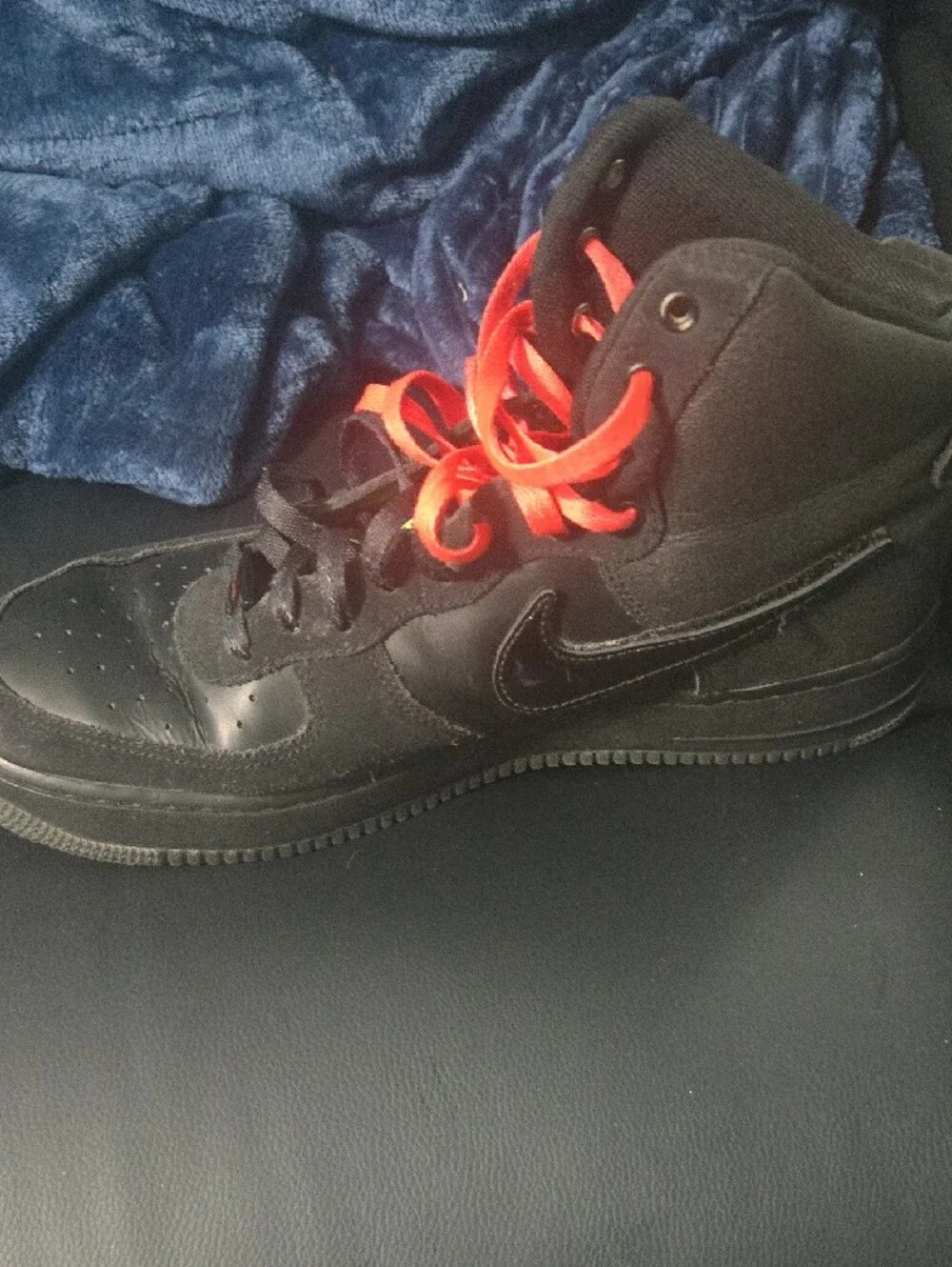 Mens Black High-Top Sneakers with Neon Orange & Neon Green Accents